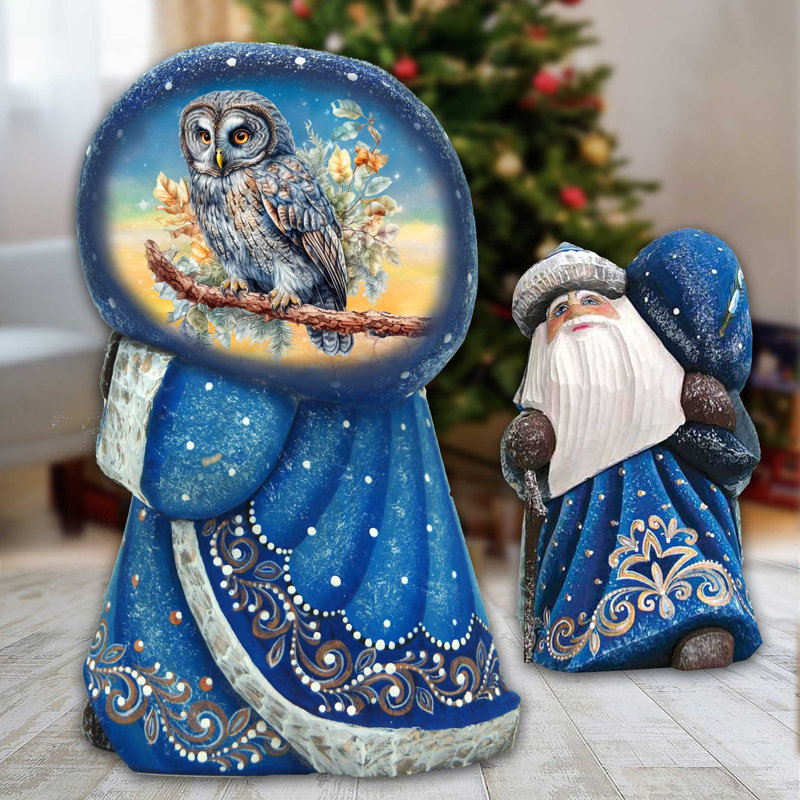 Wise Owl Santa With Bag Hand-Painted Wood Carved Masterpiece By G. Debrekht, Wise Owl