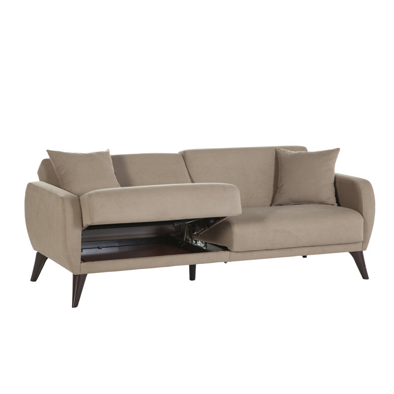 Lelana Twin 78.75 Polyester Tufted Sofa, Taupe