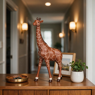 Giraffe Statue Garden Decor, Tall Resin Giraffe Figurine with Rustic Finish, Patio Lawn Ornament, 11.02 Inch