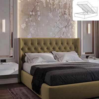Rebeca Wingback Ottoman Storage Bed - Plush Velvet Gas Lift Bed Frame with Headboard