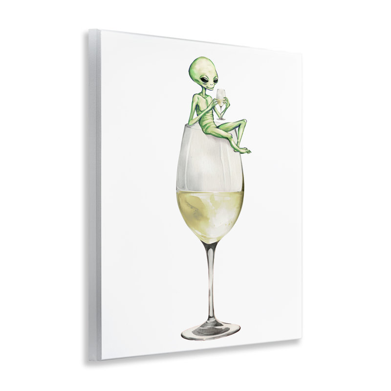 Plaque Alien perchée sur verre de champagne, design par Lil 'Rue