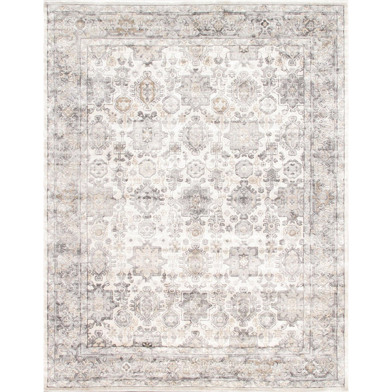 Tapis ivoire oriental en polyester tissé à la machine tissé à la machine / rectangulaire 8 pi x 10 pi Oriental
