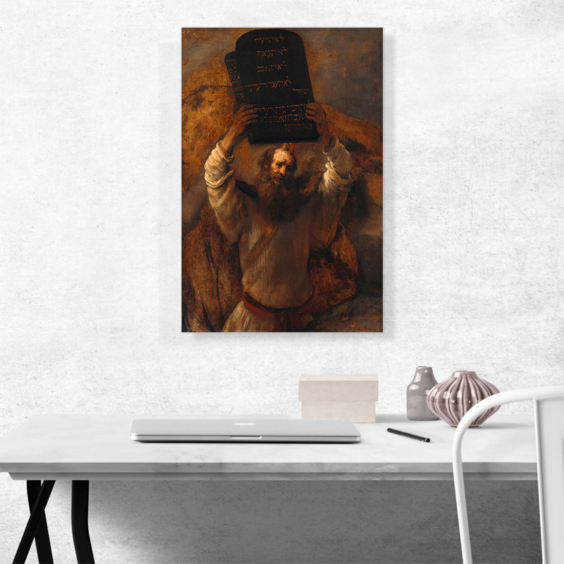 «Moïse avec les dix commandements 1659» par Rembrandt van Rijn - reproduction d'art sur toile tendue