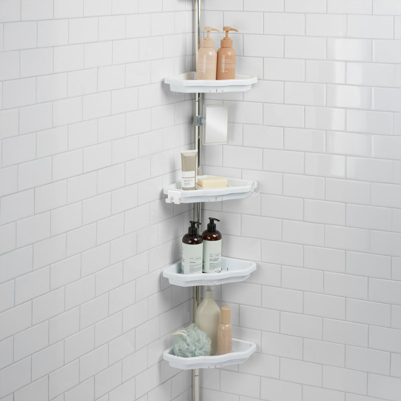  Organisateur de douche de coin en aluminium à 4 niveaux en blanc