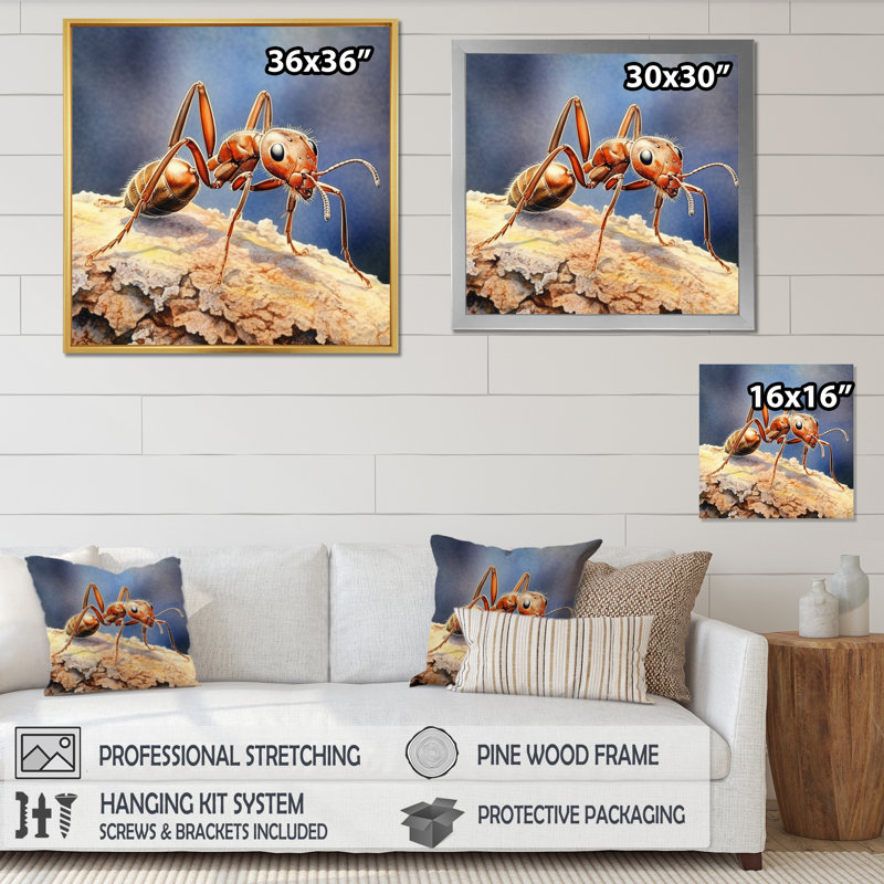 «Tiny Ant III», reproduction d'art sur toile, H 30 po x l 30 po x P 1 po, Cadre flottant doré