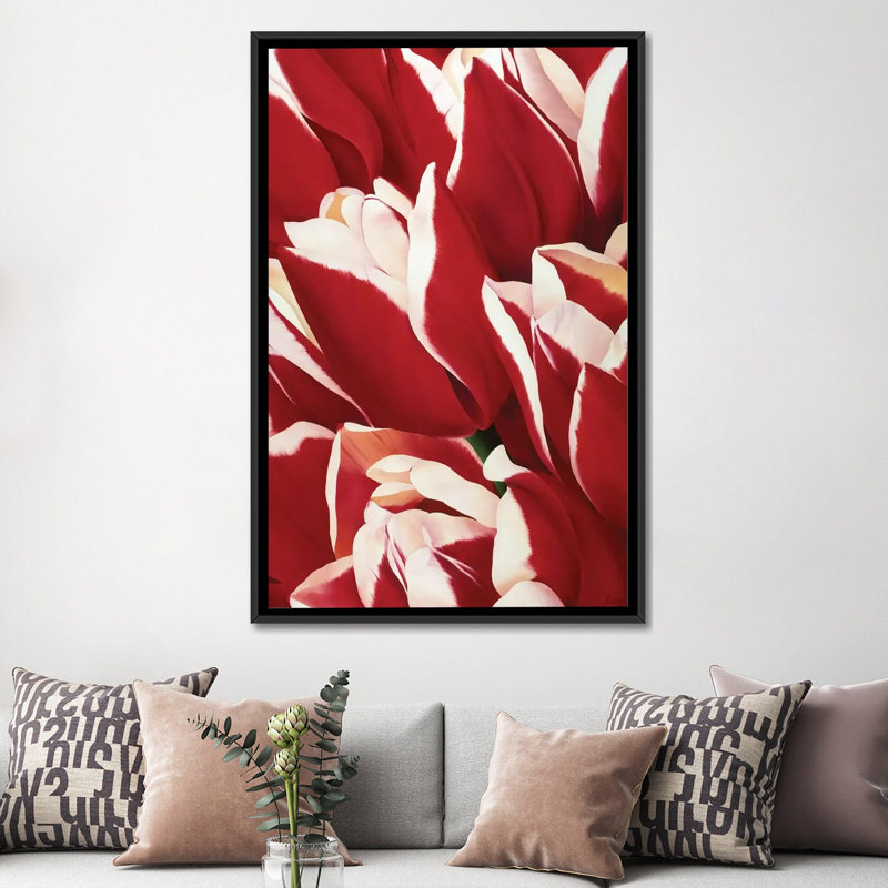 «Red & White II», impression sur toile, H 26 po x l 18 po x P 1,5 po, Toile avec cadre noir, Pas de tapis