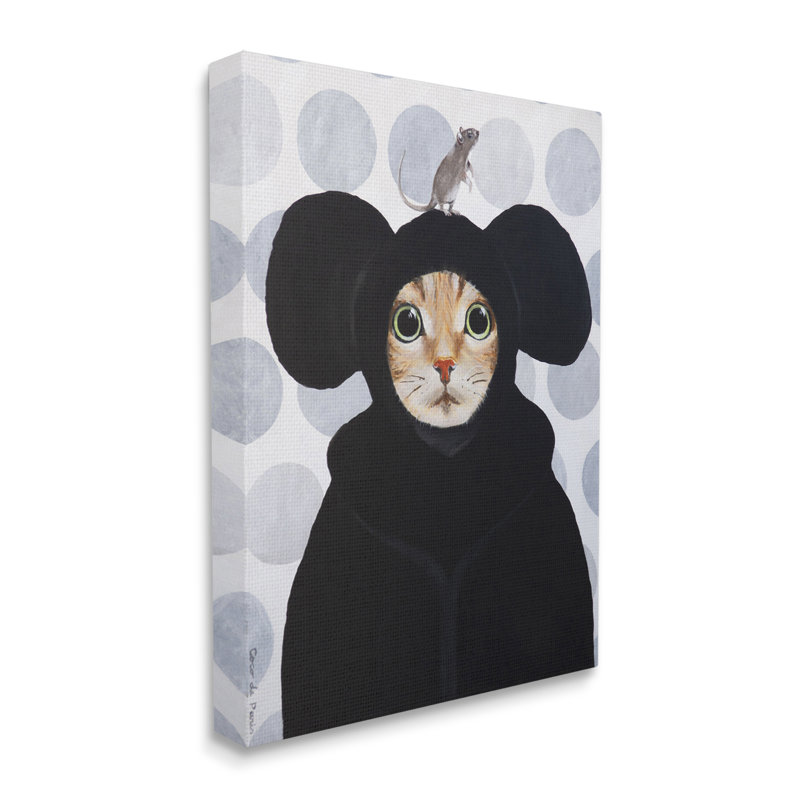 «Au-924», toile Chat et souris, animaux rigolos sur toile par Coco De Paris, peinture, H 20 po x l 16 po x P 1,5 po