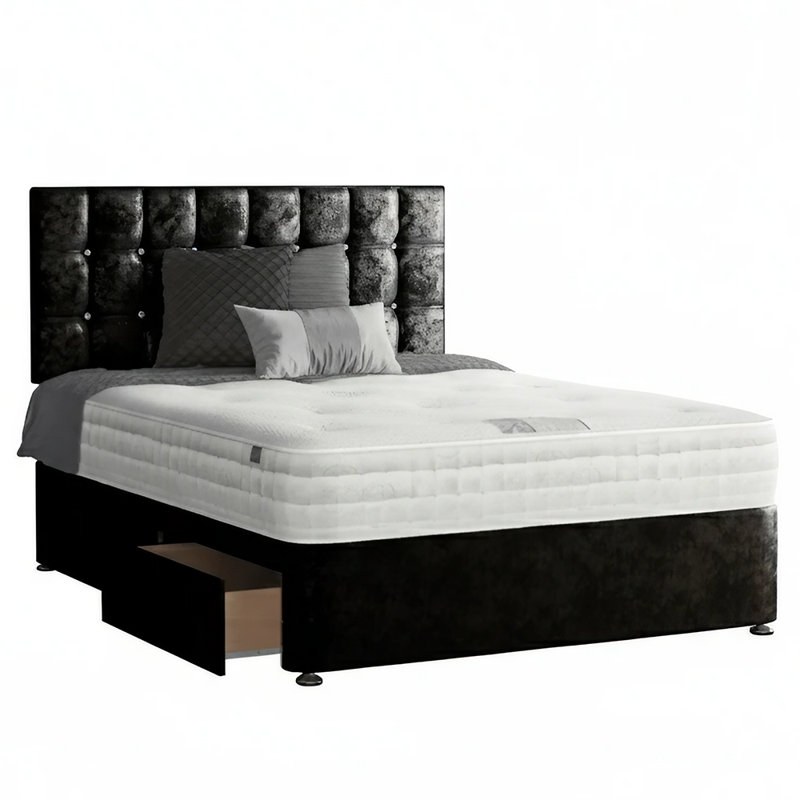 Falconer Divan Bed Base, Black, Single (3'), 2 Left Drawers