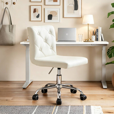Fauteuil de bureau blanc pivotant ergonomique et réglable avec roulettes - Chaise de bureau d'ordinateur moderne à roulettes, chaise de travail confortable pour bureau à domicile, bureau ou coiffeuse