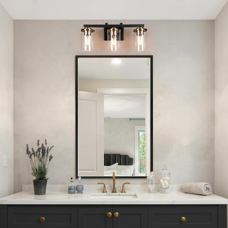 Marrina 3-Light Dimmable Black/Gold Bathroom Vanity Light, Black/Brass