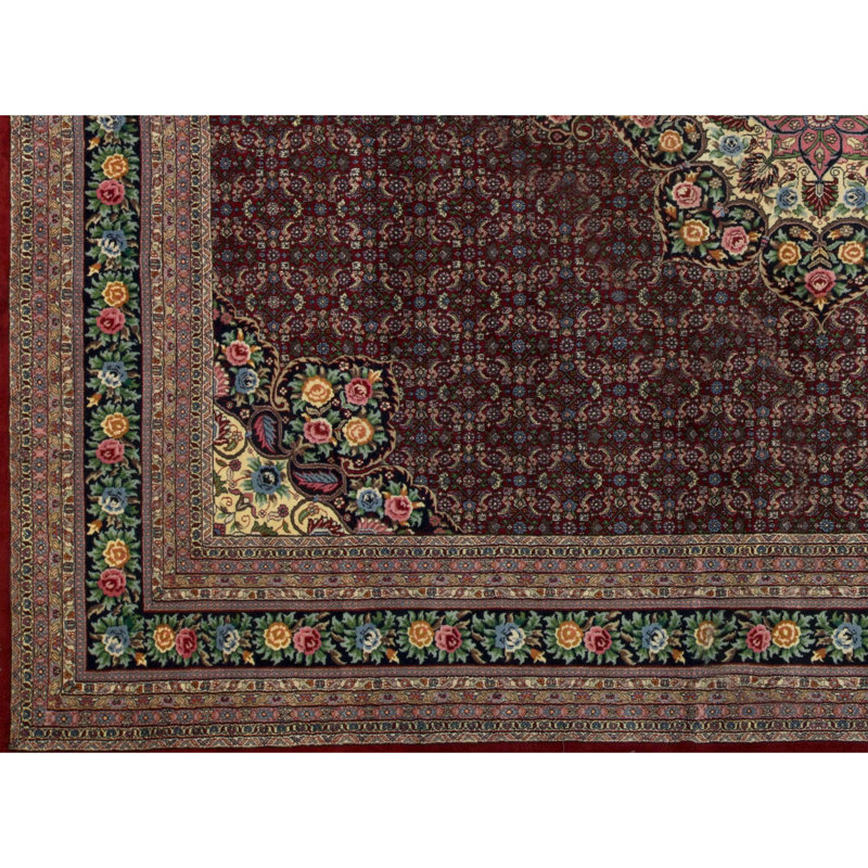 Tapis rouge et bleu noué à la main de haute qualité