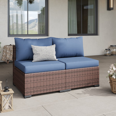 Chaises de patio d'extérieur sans accoudoirs en osier avec coussins 2 places