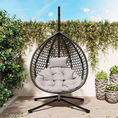 Chaise hamac robuste avec support, chaise à œufs suspendue durable avec tissage en rotin, chaises de balançoire intérieures et extérieures confortables avec coussin doux et amovible, convient au balcon, à la chambre à coucher ou au jardin