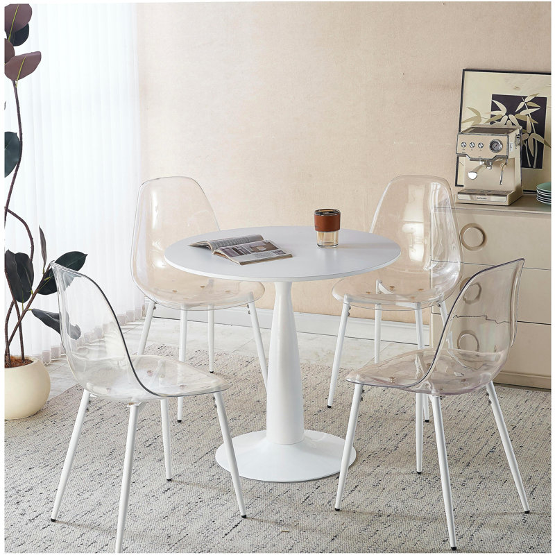 Ensemble de salle à manger 1 + 4,5pièces, table de salle à manger à pieds en métal de style Mid-Century pour 4 à 6 personnes avec plateau en panneau de fibres à densité moyenne, table de salle à manger à piédestal, table basse de loisirs, blanc