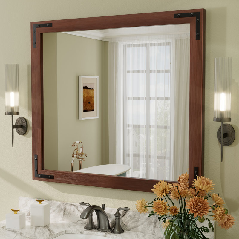 Miroir mural Amara Rustic Farmhouse, 40 po x 36 po, Brun