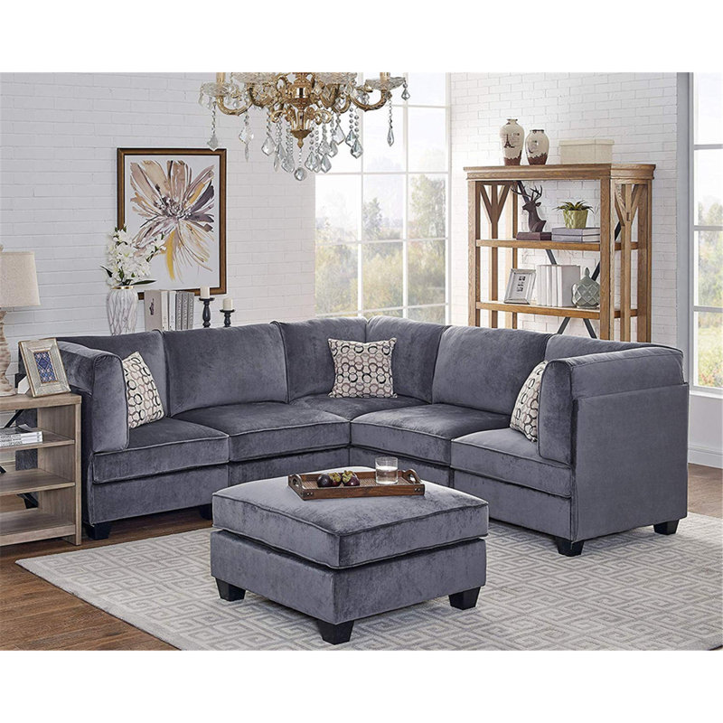 Canapé modulaire réversible en velours de 90 po avec repose-pieds Bloemer