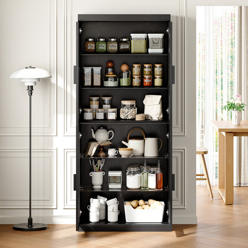 Grande armoire à bois en bois avec garde-manger, Noir