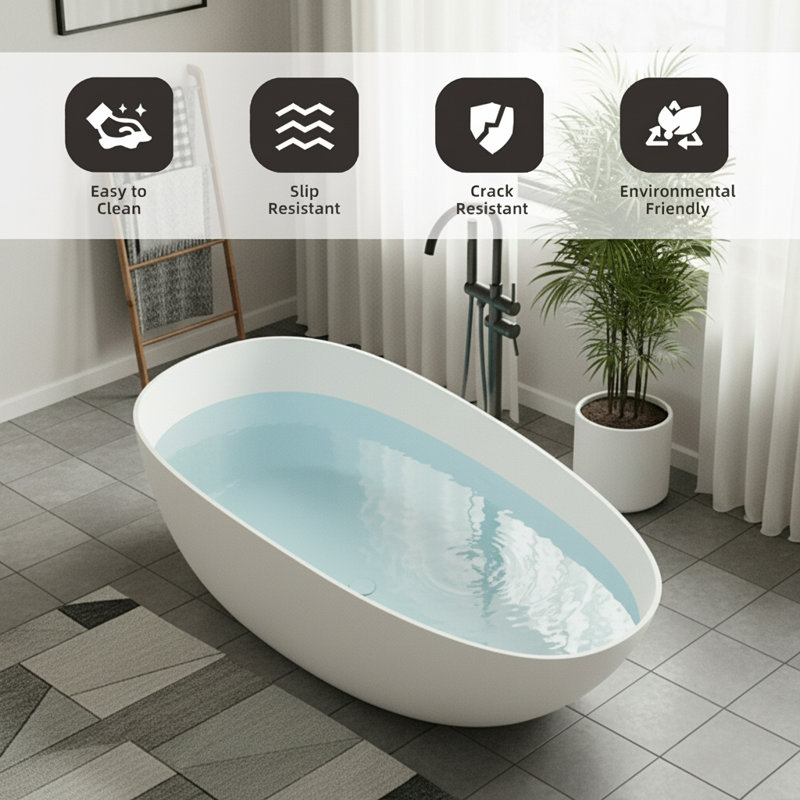 71" Freestanding Solid Surface Resin Stone Bathtub, Contemporary Design Stand Alone Tub With Pop-up Drain And Overflow, Cupc Certified, Matte White