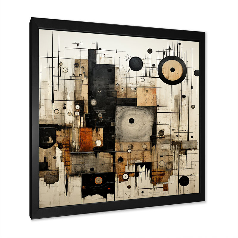 «Brown and Black Divine Simplicity», peinture abstraite encadrée, H 36 po x l 36 po x P 1,5 po, Cadre simple noir