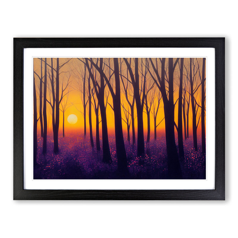 Striking Forest Sunset Vol.2 - Single Picture Frame Painting, 46cm H x 64cm W x 2cm D, Black