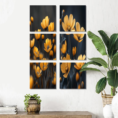 Yellow Black Golden Hour Glow Buttercups - Buttercups Canvas Art Print Set Of 6