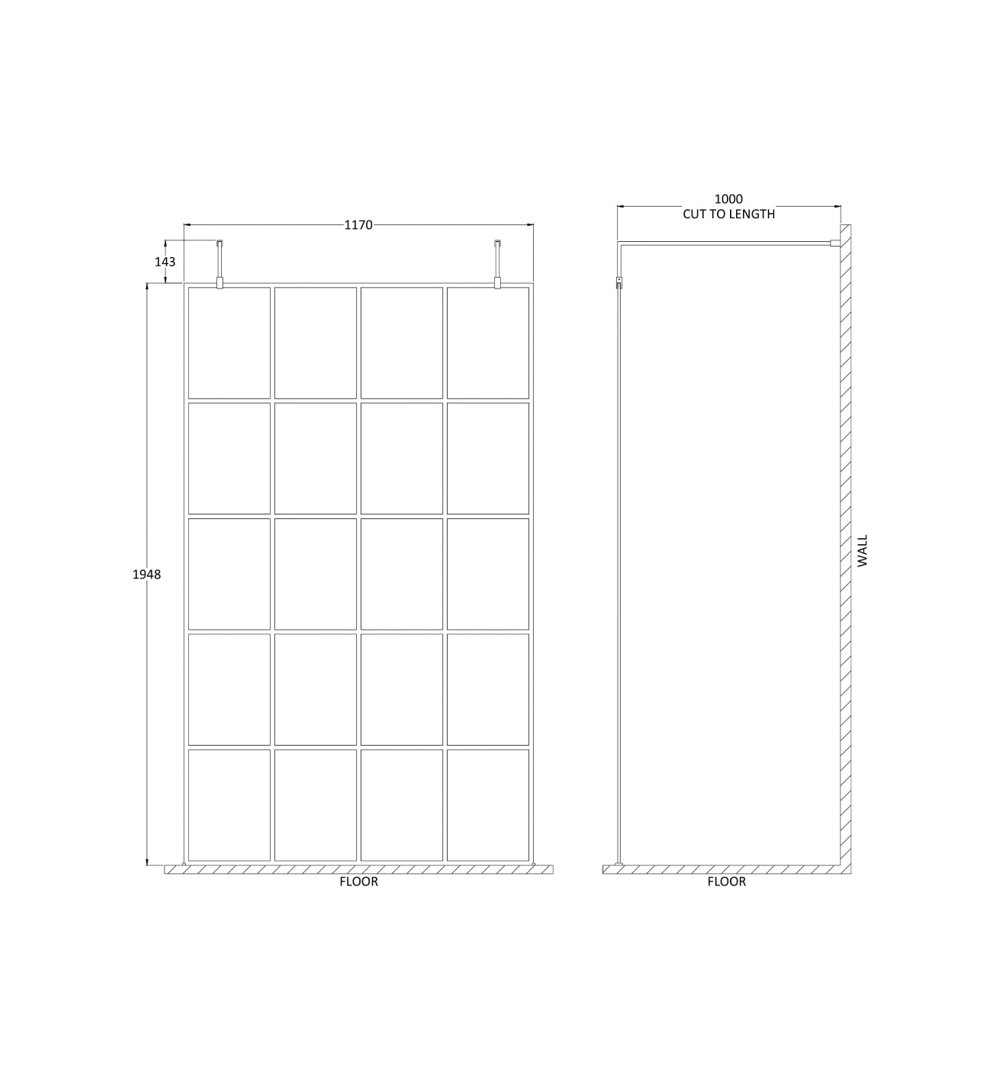 B&Q - 1200mm Matt Black Wetroom Screen With Arms & Feet8mm Toughened GlassWetroom Screen For Premium Bathrooms - Image 3
