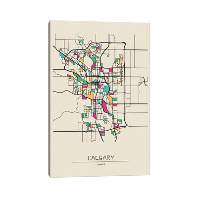 «Calgary, Canada Map» par Ayse Deniz Akerman - impression sur toile tendue
