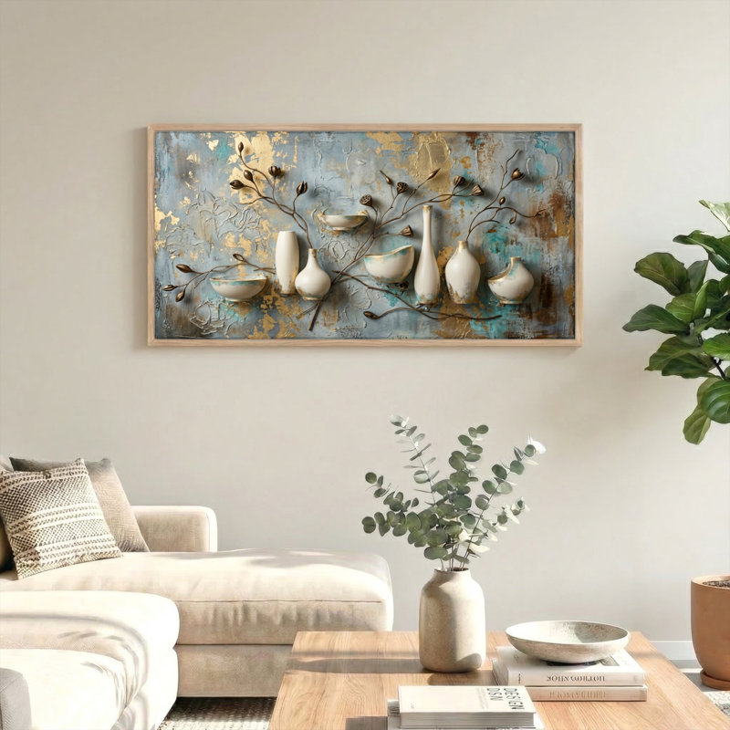 Ensemble de 1 vase artistique sur toile, L 40 po x H 20 po, Naturel