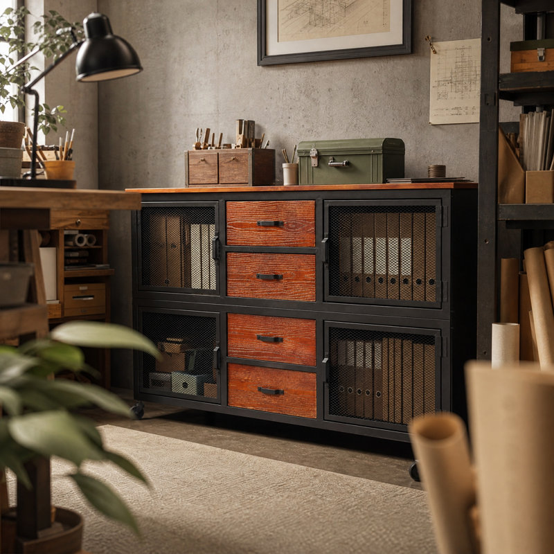 Kerchner Solid Wood 4 -Drawer Accent Cabinet, Black/Red