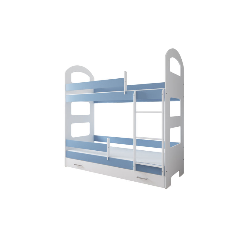 Peterkin Bunk Bed with Built-in Ladder Included, Blue, With Drawer, 80 x 180 cm