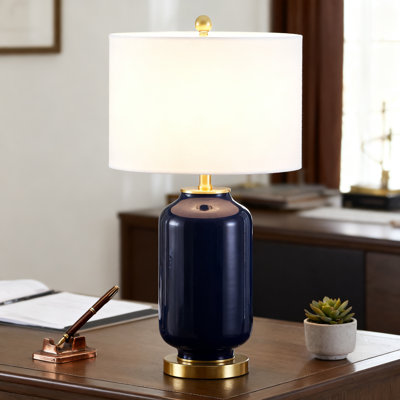 Lampe de table moderne avec verre bleu marine et base dorée, ampoule à DEL incluse pour la chambre à coucher, le salon ou le bureau