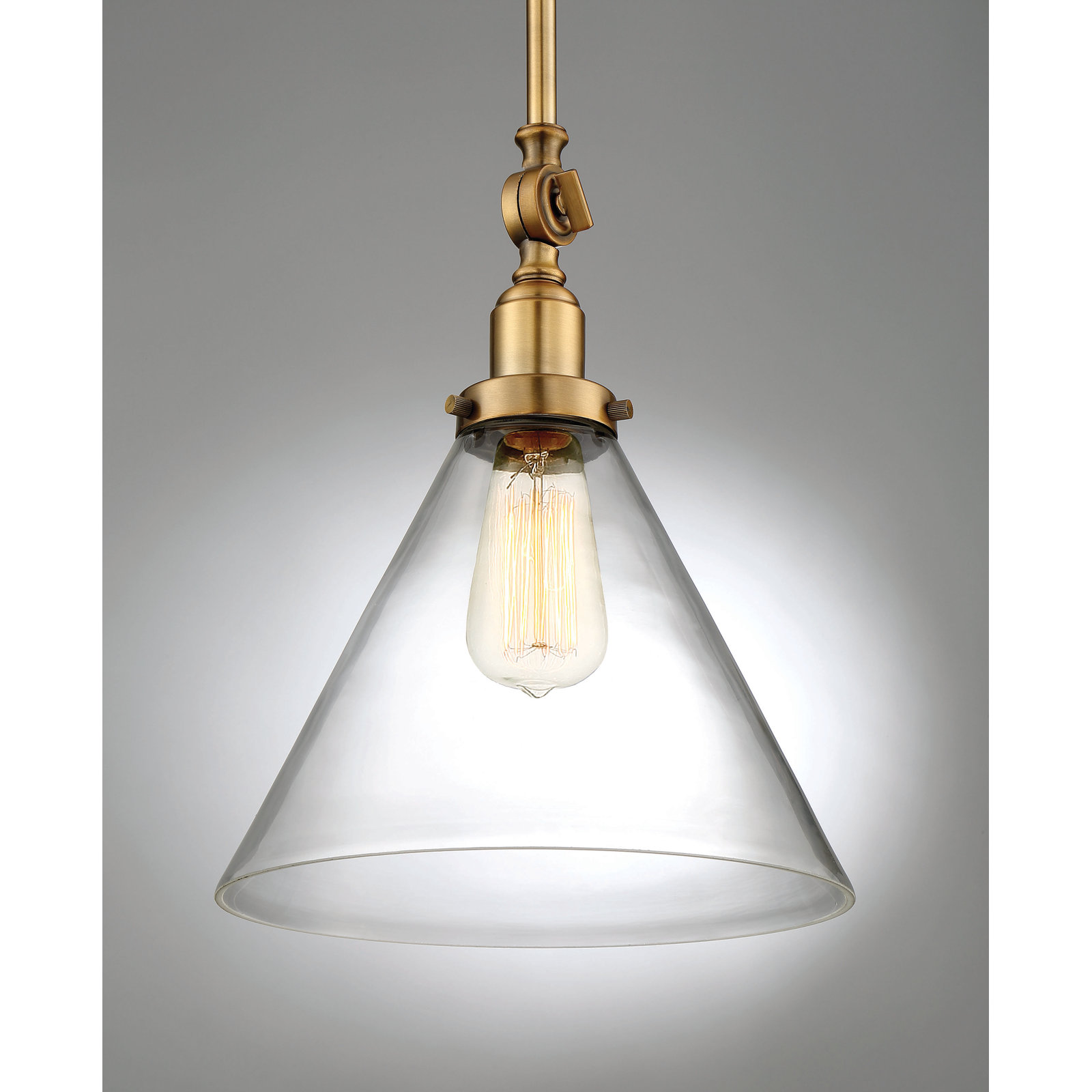 Catalina 1-Light Dimmable Hand Blown Glass Cone Pendant, Warm Brass