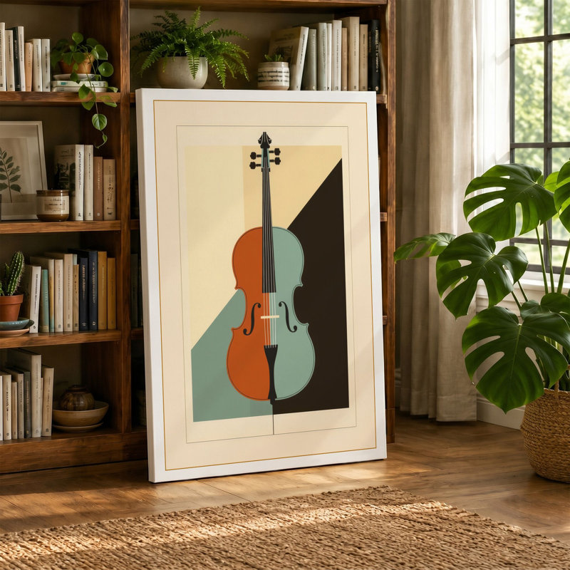 Geometric Violin Art Deco - Wrapped Canvas, 24x16 - 61.0 x 40.6 cm, White Border
