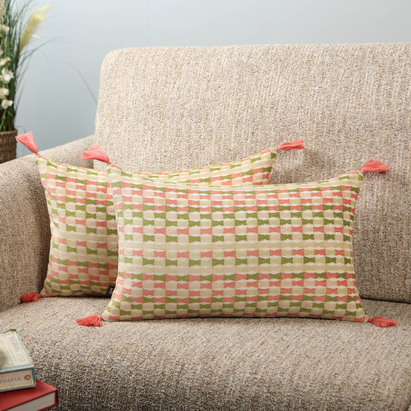 Housse de coussin en jacquard de couleur rouge à lèvres Tatami (paquet de 2), H 12 po x l 20 po, Rectangulaire