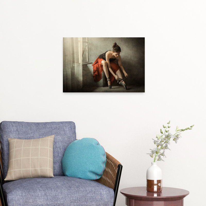 Graceful Ballerina Prepares Classic Elegant Abstract Wall Art Print 1 Piece Wrapped Canvas Wall Art, 40.64cm H x 60.96cm W