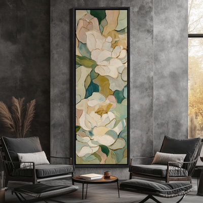 Arrangement floral pastel en mosaïque dans des tons de vert doux - grande impression sur toile encadrée de la chambre principale