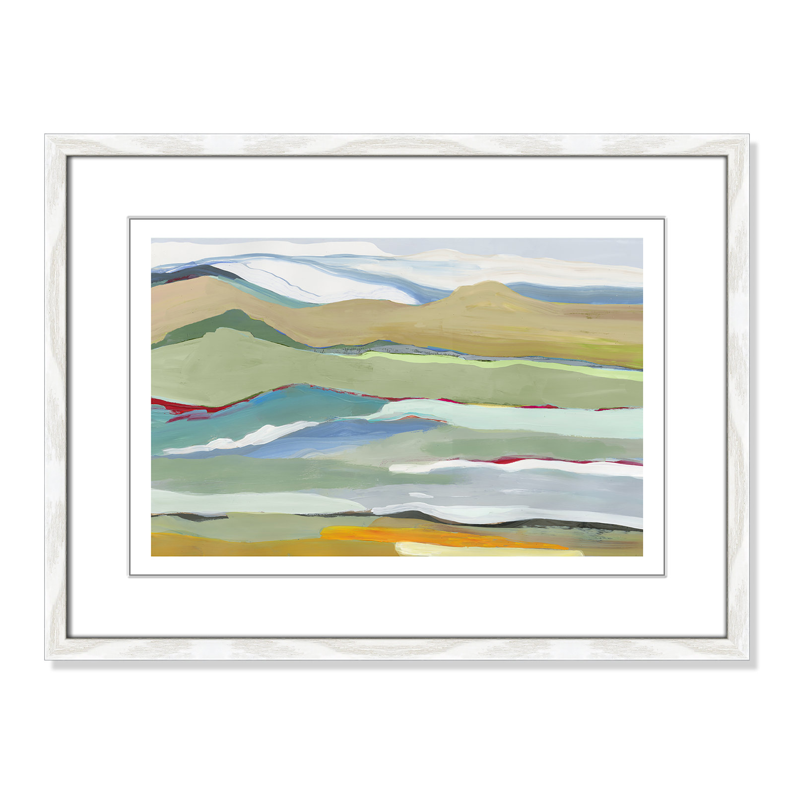 Dee "Goodbye Summer on the Hills" Painting, 17" H x 23" W x 0.75" D, White Wood Framed