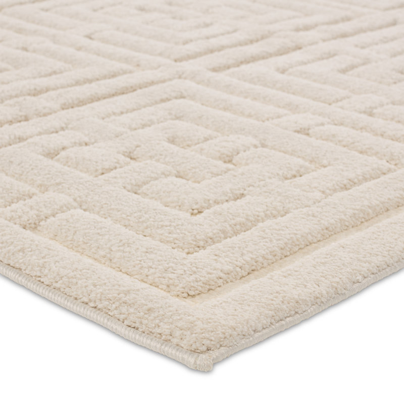 Hira Rectangle Geometric Machine Woven Polyester/Chenille Area Rug in Cream, Rectangle 3'11" x 5'11"