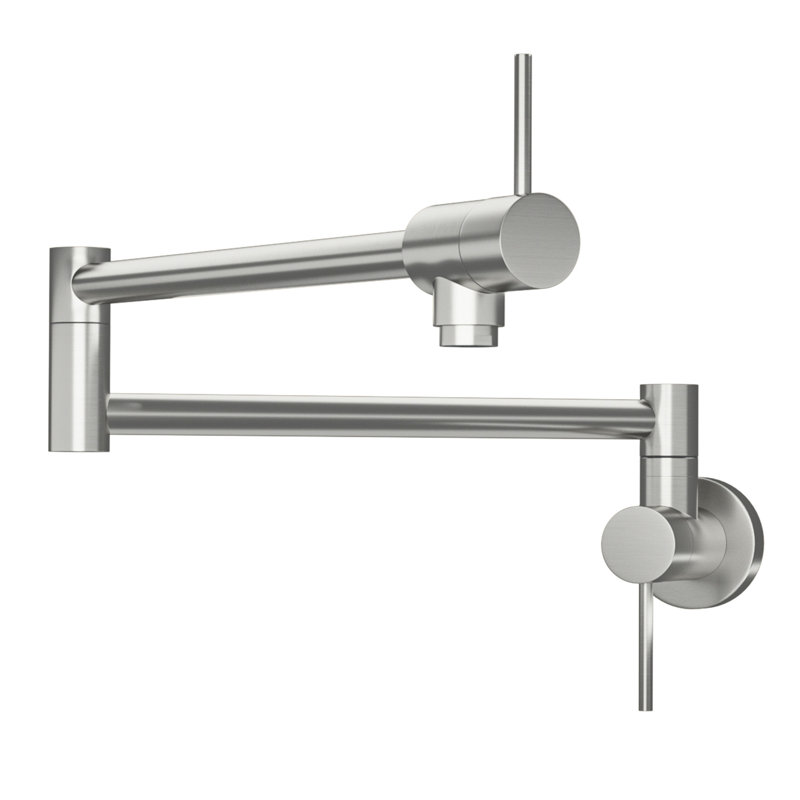 Brushed Nickel Wall Mounted Single Hole Two - Handle Pot Filler, 360 Swing Arm, Foldable And Stretchable, Brass For Kitchen Filling On Stove Convenience Filler Faucet, Nickel, Handles, Swivel, Design
