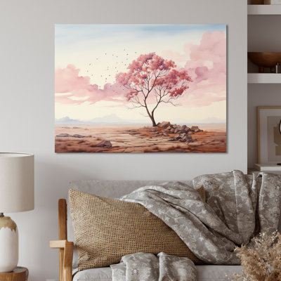 Art mural en métal «Minimalisme rose arbre solitude III»