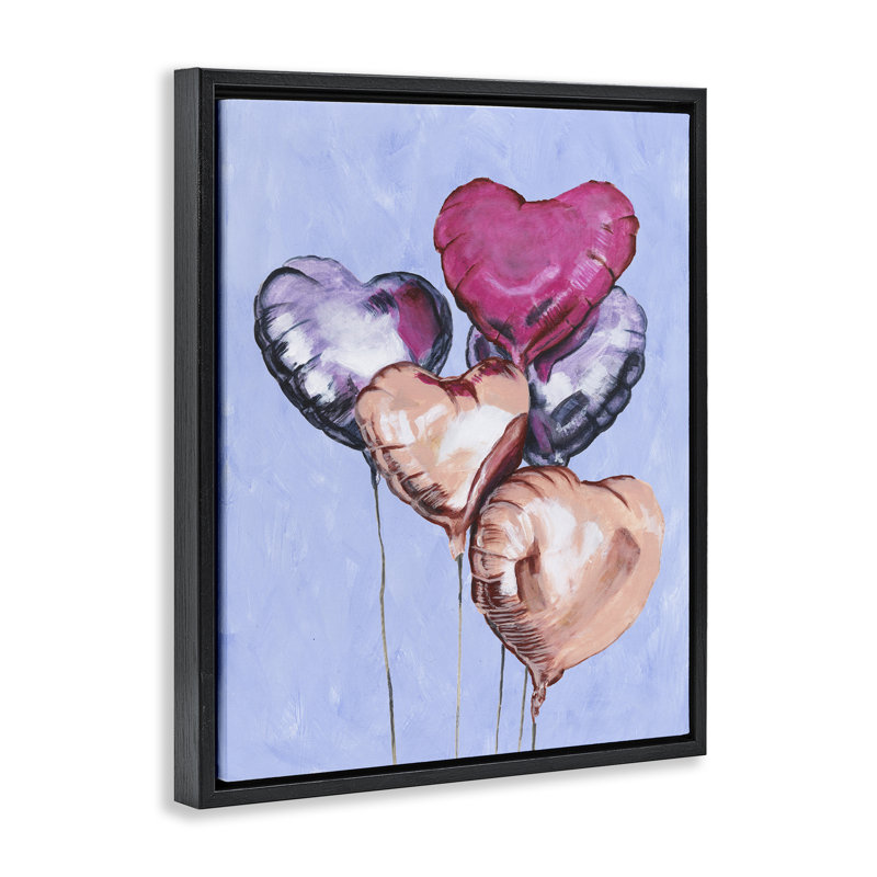 Cadre flottant Vibrant Heart Ballons, design par Michael Willett, H 21 po x l 17 po, Cadre flottant noir de jais