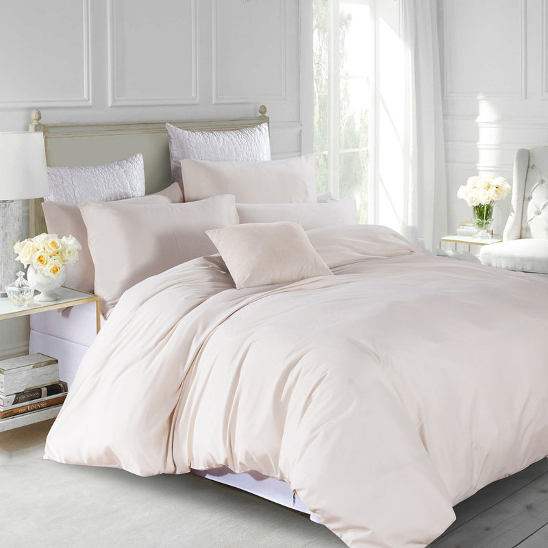 Marnisha Microfiber / Polyester Solid Colour Duvet Cover Set with Pillowcases, Cream