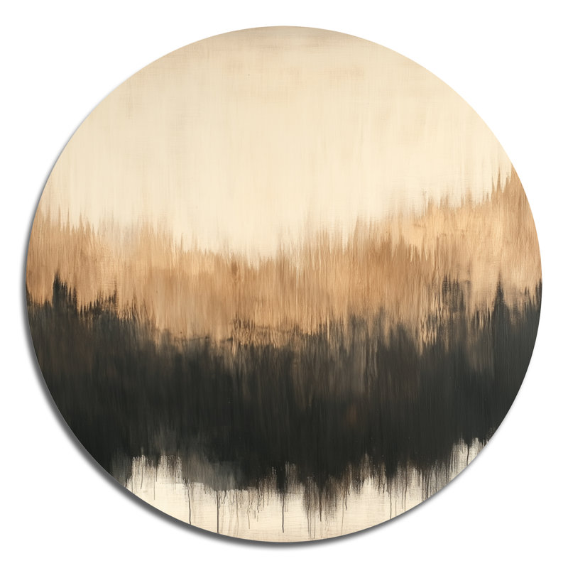 Beige et formes modernes noires - Décoration murale ronde transitionnelle abstraite en métal, L 16 po x H 16 po
