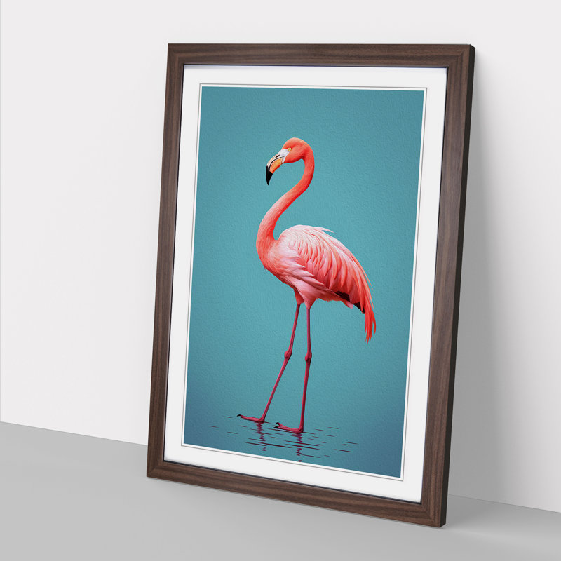 Flamingo Minimalism No.2 - Framed Print, Walnut Framed, 46cm H x 34cm W