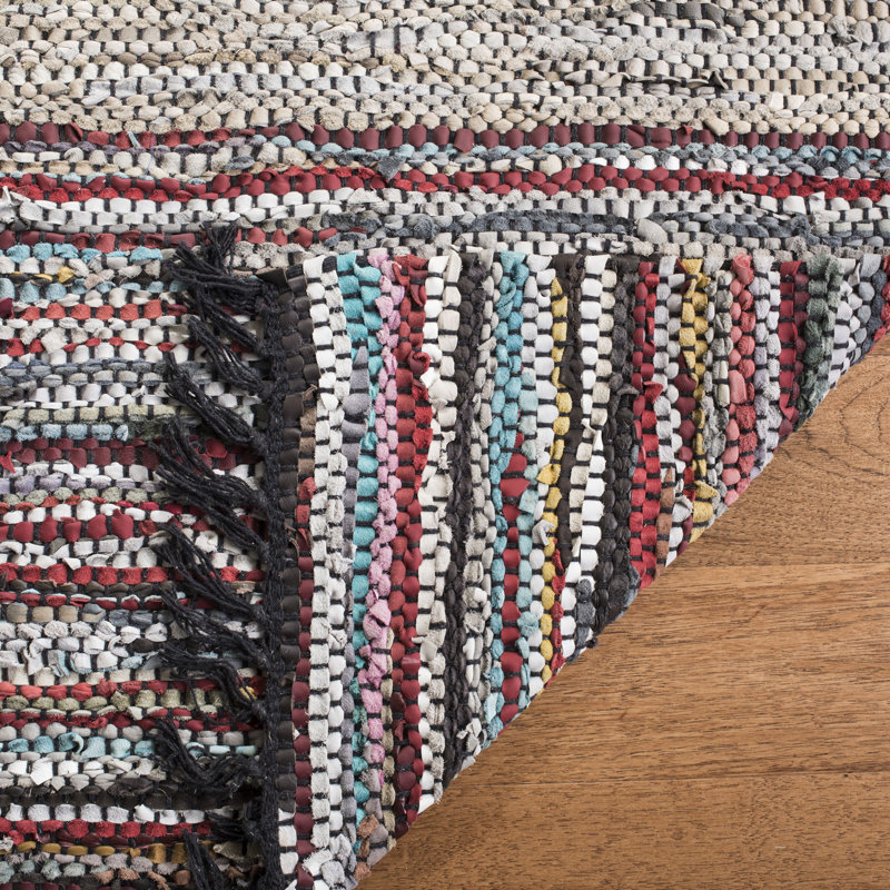 Masi Vintage Leather Hand Woven Leather And Cotton Striped Rug, Runner 2'3" x 9'