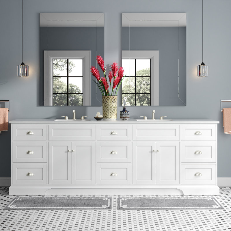 Didomenico 96" W x 22" D x 34" H Double Bathroom Vanity, White, Brushed Nickel