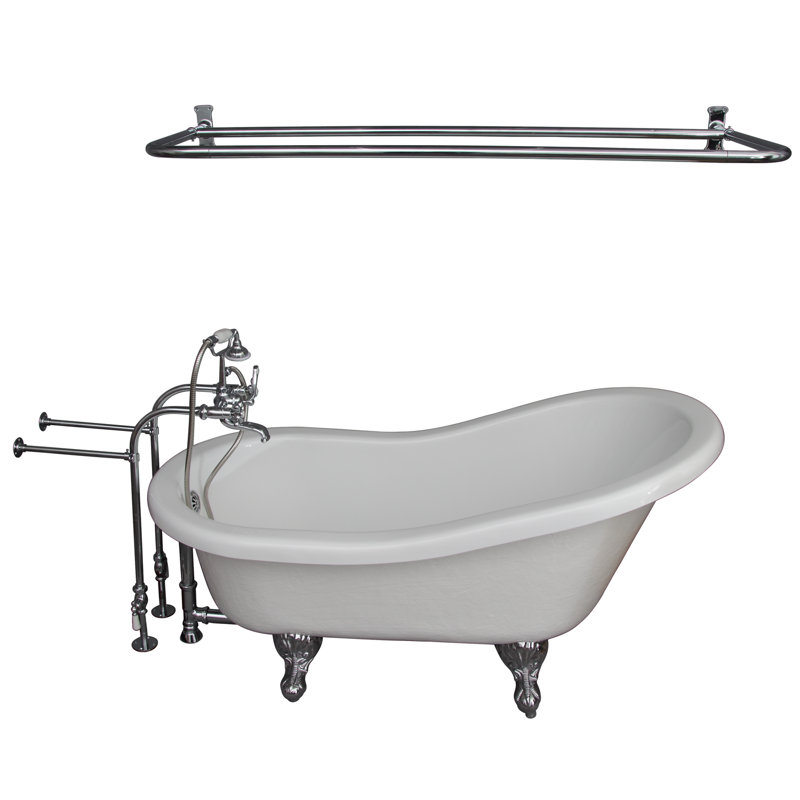 60'' x 30'' Soaking Acrylic Bathtub with Faucet, Polished Chrome, Bisque