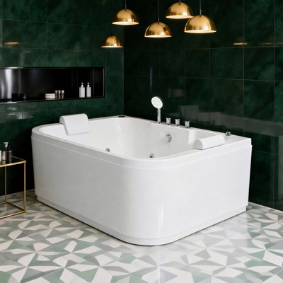Baignoire en acrylique pour 2 personnes avec 16 jets d'eau réglables, lumières à DEL et chauffage pour une détente complète du corps 61 pouces