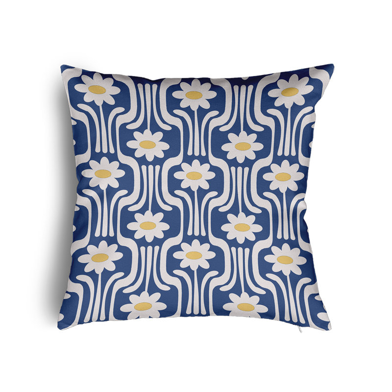 Coussin floral réversible Flower Power, H 26 po x l 26 po, Floral nautique marine
