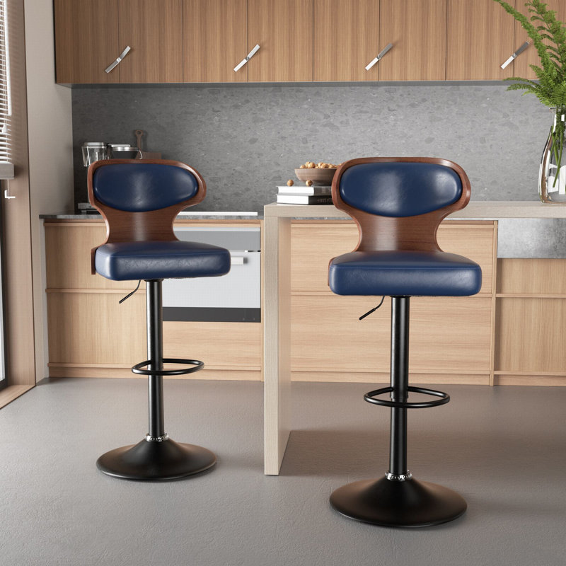 Tabourets de bar pivotants à hauteur ajustable Sonja avec dossier et repose-pieds, Bleu